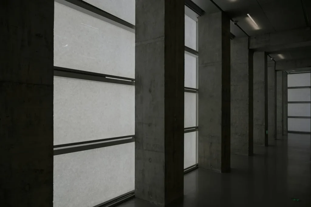 Marble-clad columns in a building facade
