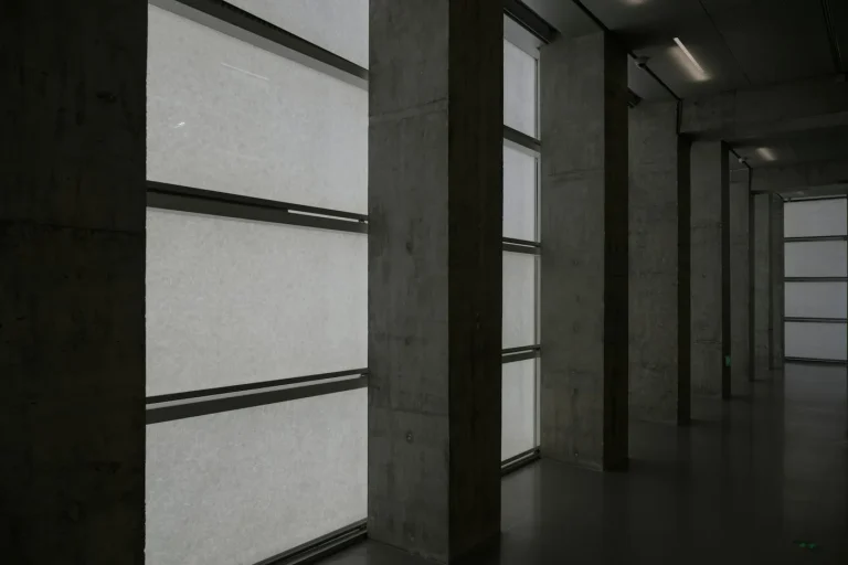 Marble-clad columns in a building facade