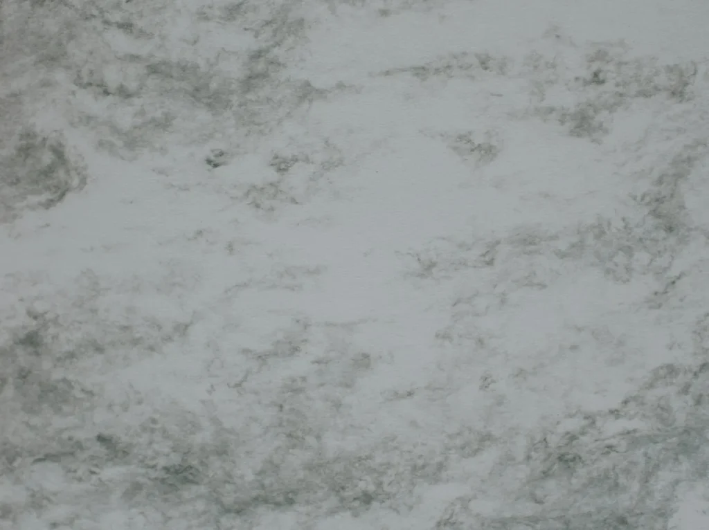Close-up of polished white marble slab with grey veining