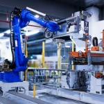 Industrial robot arm on an automation line